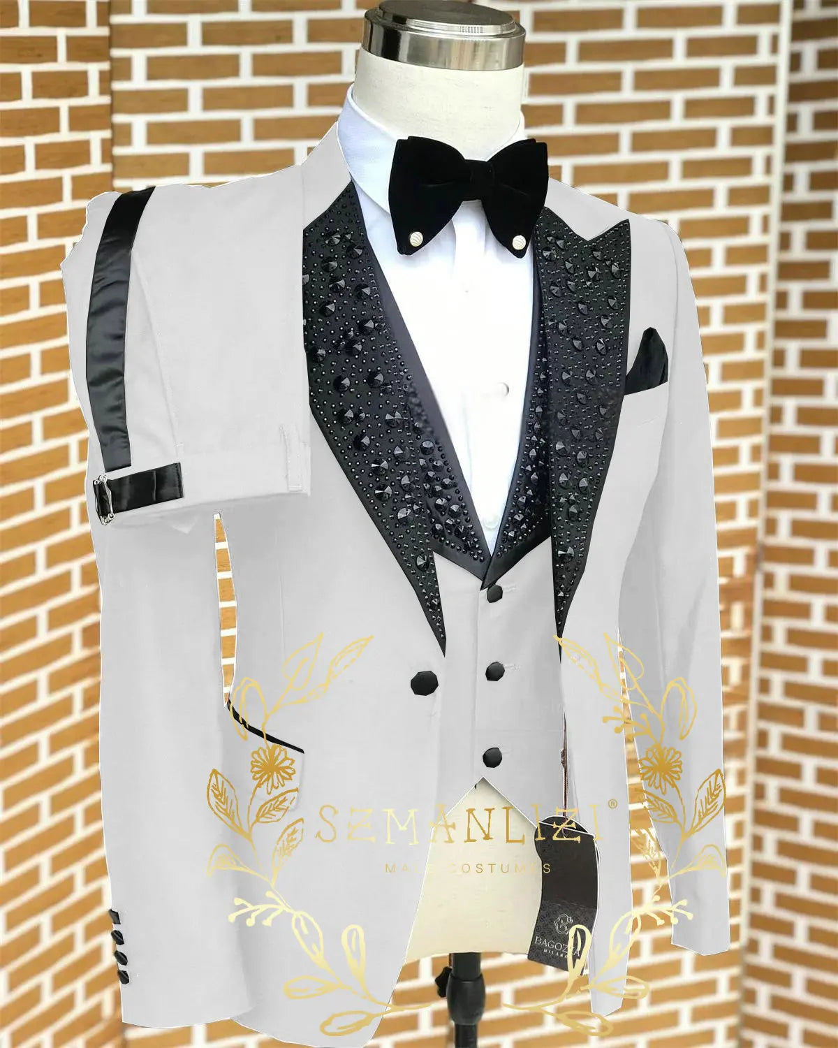 Black Men Suits Luxury Stone Crystal Tuxedos Bespoke Groom Wear 3 Pieces Business Male Prom Blazers Slim Fit Custome Homme