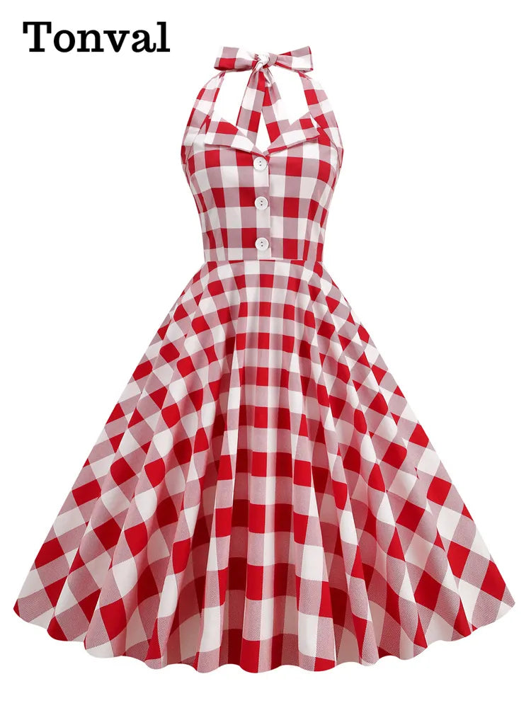 Retro Vintage 1950s Rockabilly A-Line Dress Swing Dress Flare Dress Plaid Checkered Checkered Gingham Women's Masquerade Casual Daily Bachelorette