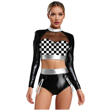 2Pcs Rave Outfits for Womens Shiny Metallic Snakeskin Print Mesh Tank Crop Top with Hot Short Club Pole Dancing Wear Outfits