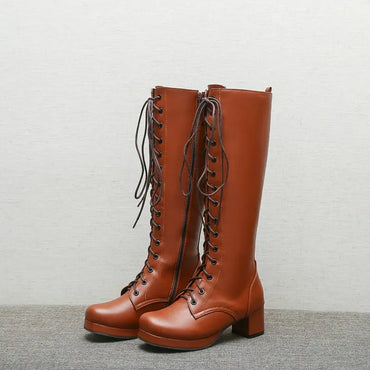 Woman Lovely Sweet Lace Up Purple Pink White Fashion Women's High Knee Boots Winter Shoes Lolita Shoes Girls Boots