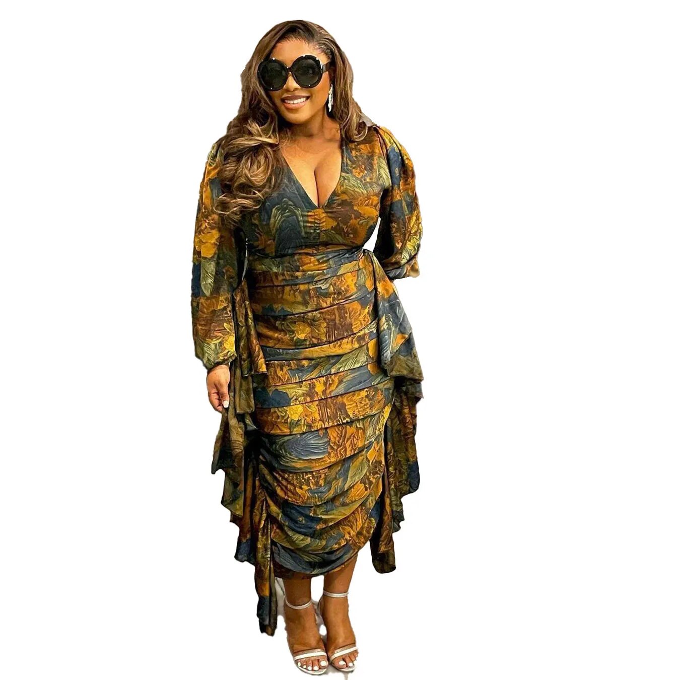 Autumn African Print Dresses for Women Elegant African Long Sleeve V-n Mega Mart Center Autumn African Print Dresses for Women Elegant African Long Sleeve V-n Mega Mart Center