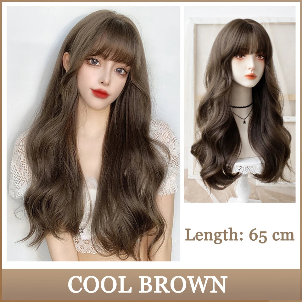 LM Synthetic Black Wig with Long Ponytail Short Straight Wig Lolita Cosplay Party Harajuku Blonde Wig With Bangs for Women