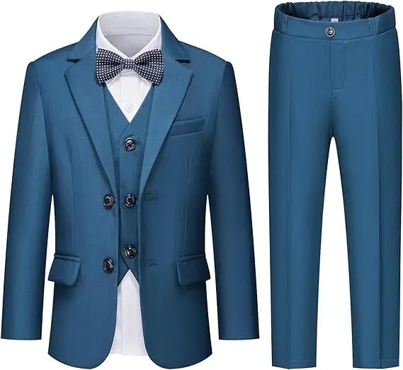 Gentleman Kids White Baptism Photograph Suit Children Slim Jacket Vest Pants Bowtie 4P Piano Dress Boys Prom Performance Costume