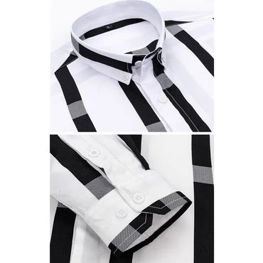 Men Summer Thin Long Sleeve Shirt with Vertical Stripes Decoration Asian Size M-5XL White Black Blue Grey Yellow Button Up Shirt