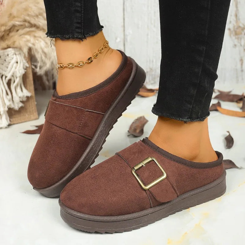 Snow Boots Women 2025 Winter New Cashmere Warm Thick Bottom No Heel Wool Half Slippers Casual Indoor Women's Cotton Shoes