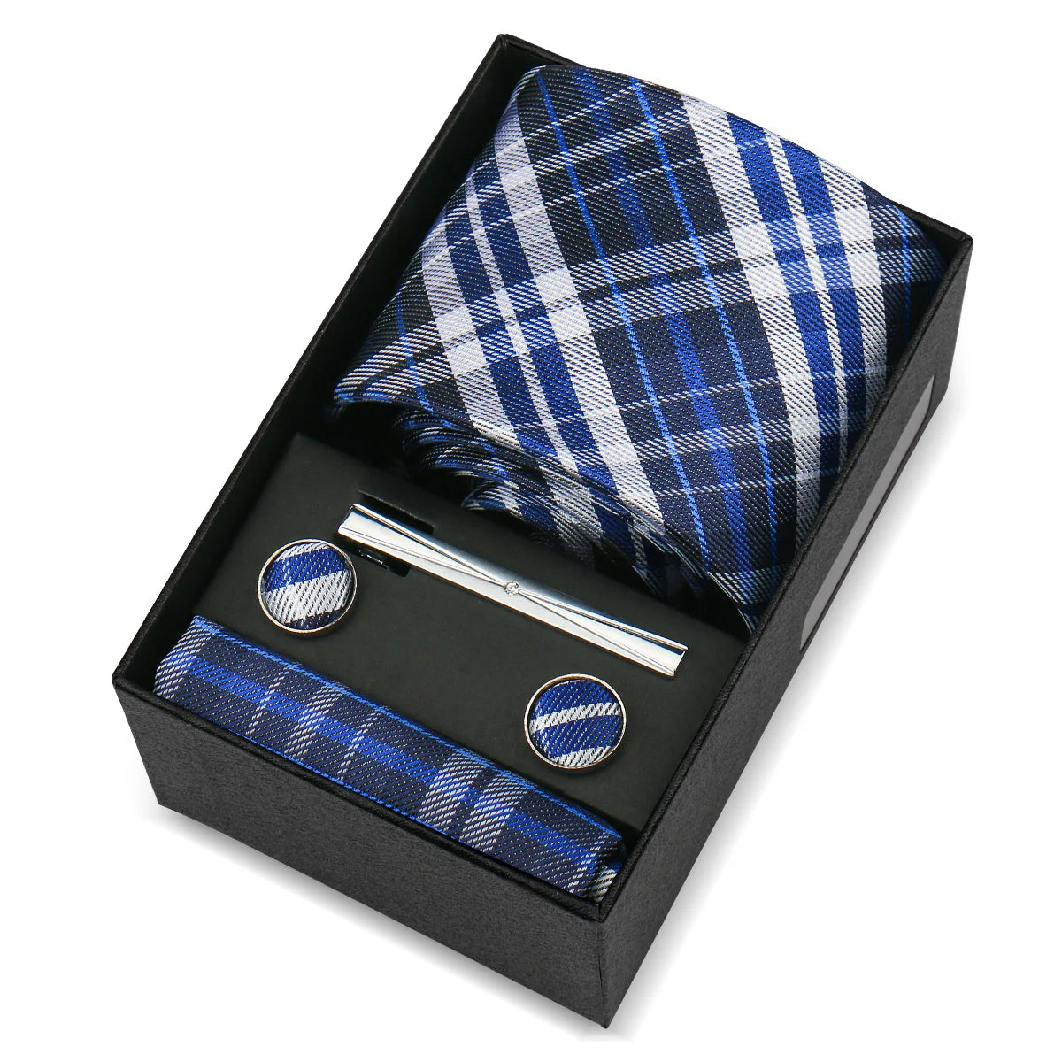 Luxury 8cm Tie For Men Handkerchief Cufflink Tie Clip Set Man Wedding Gravata Suit Accessories Brand Business Necktie Box Gift