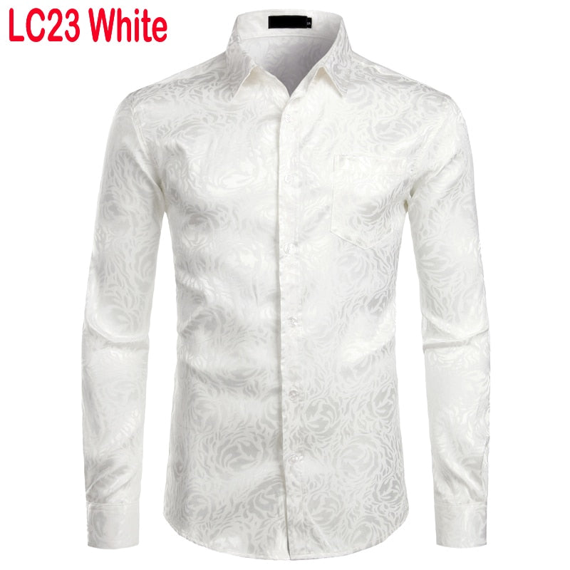 Men's Floral Black Dress Shirts 2022 Stylish New Long Sleeve Steampunk Shirt Men Party Club Bar Social Shirt Male Chemise Homme