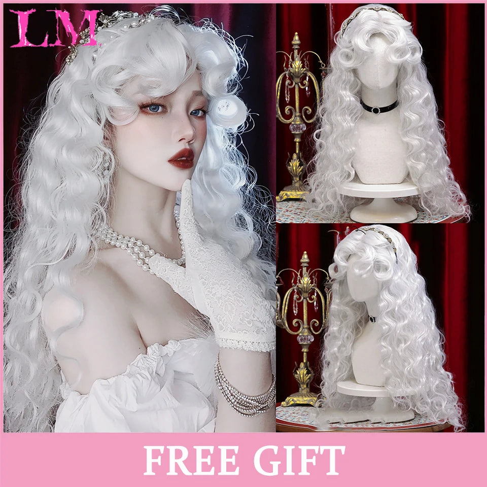 LM Synthetic Black Wig with Long Ponytail Short Straight Wig Lolita Cosplay Party Harajuku Blonde Wig With Bangs for Women