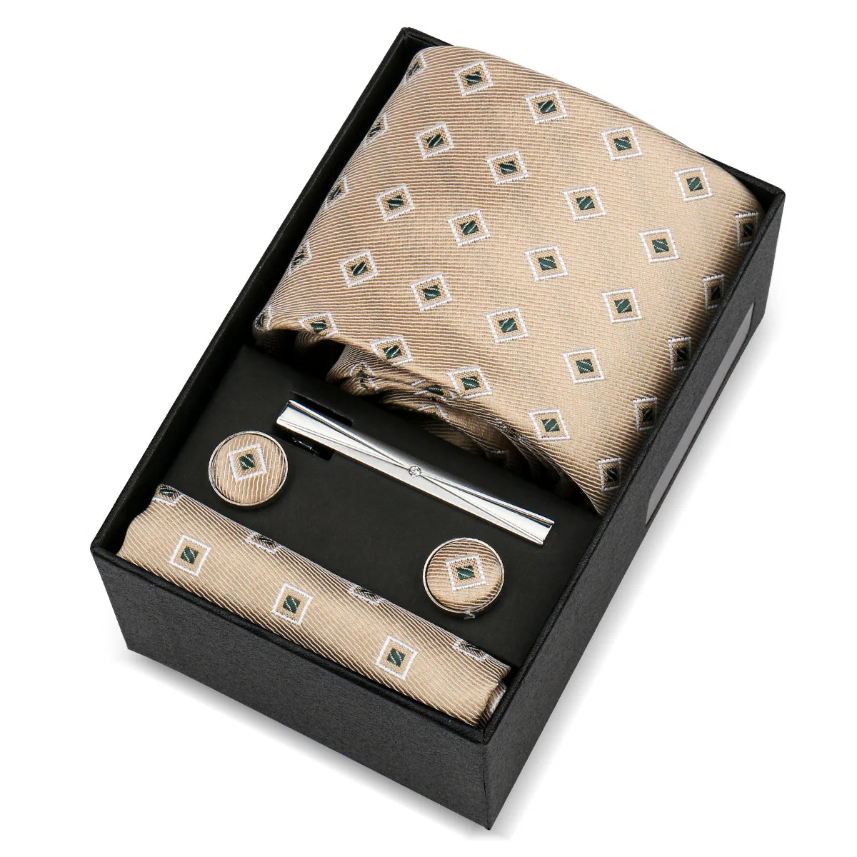 Luxury 8cm Tie For Men Handkerchief Cufflink Tie Clip Set Man Wedding Gravata Suit Accessories Brand Business Necktie Box Gift