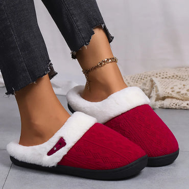 Women Winter Furry Slippers Short Plush Slippers Fashion Indoor Outdoor Fluffy Suede Slides Non-slip Home Cotton Shoes