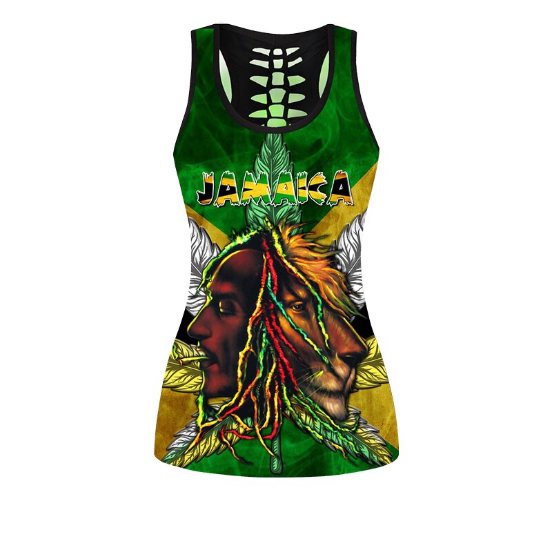 Women's Fashion Summer 3D Jamaica Combo Outfit Print Sleeveless Tank Top and Leggings