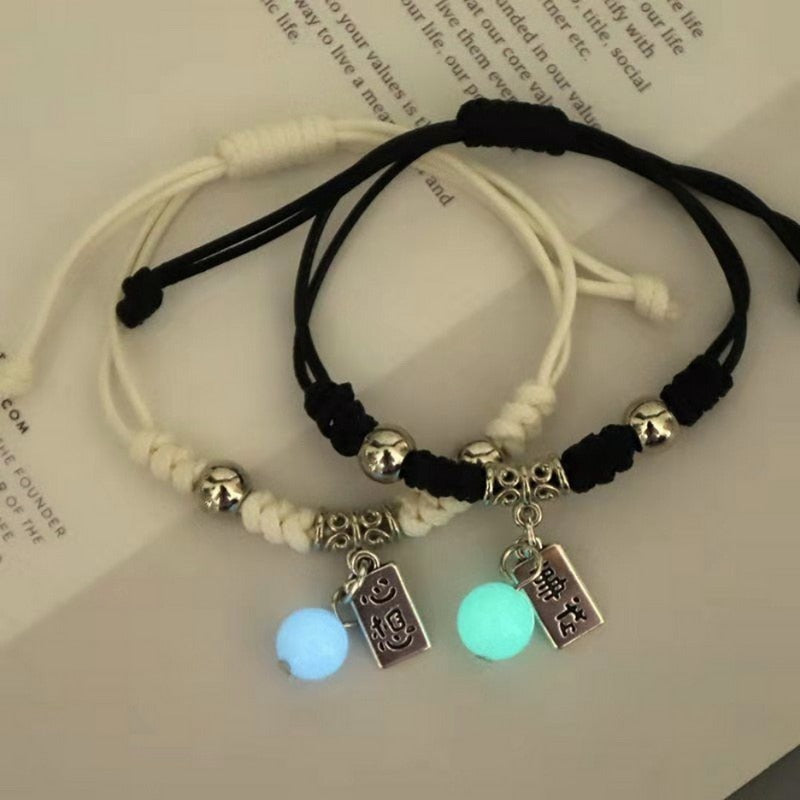 2023 Luminous Cat Star Moon Bracelet Couple Charm Handmade Adjustable Rope