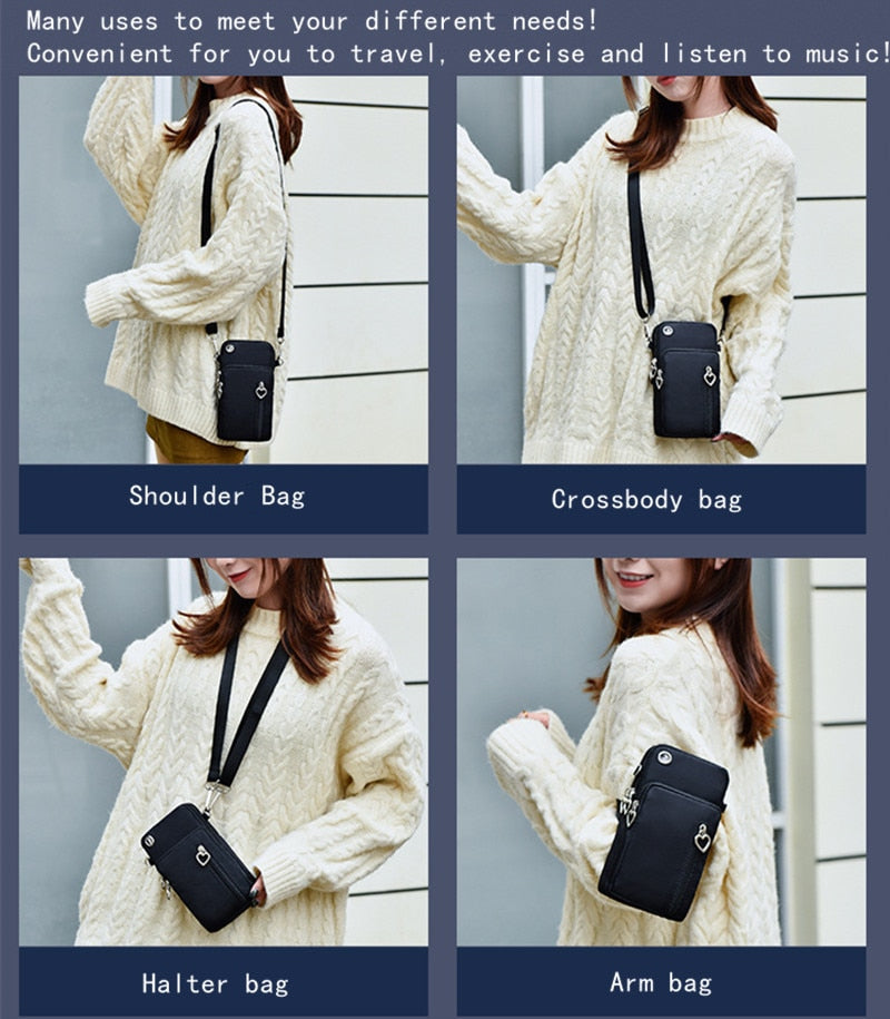 Women's Mini Shoulder Bag Oxford Waterproof Handbag Wrist Pouch Wallet Sports Cell Mobile Phone Bag Crossbody Bags for Girls