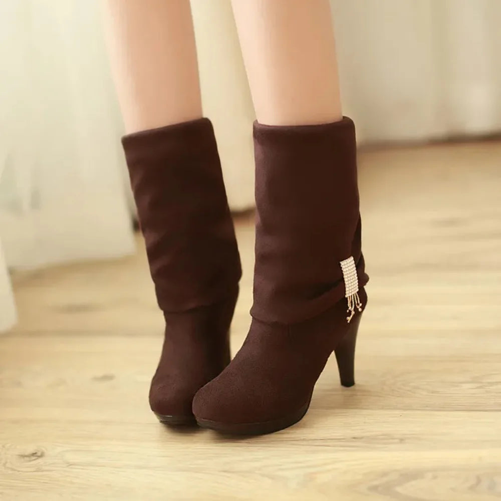 Boots Botas Mujer Knee High Boots Women Autumn Winter Round Toe High Heels Dress Party Long Platform Boots 906