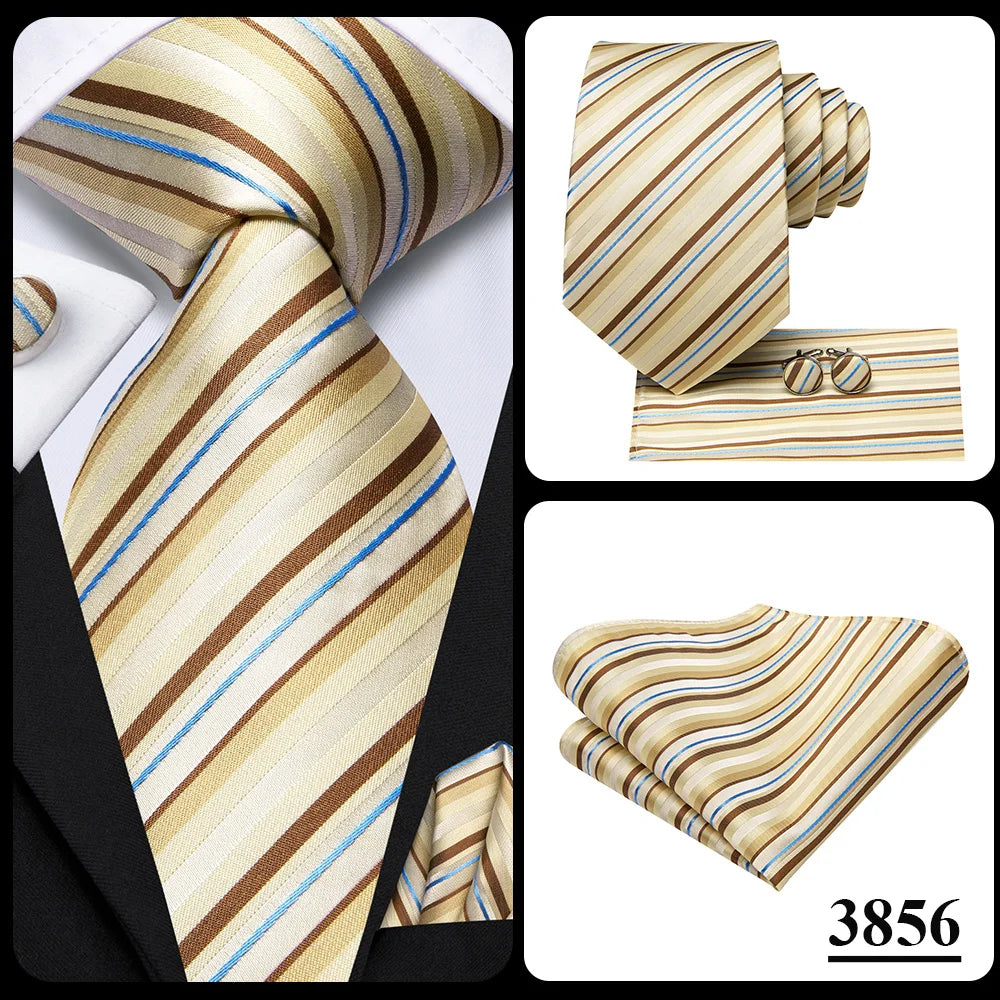 Hi-Tie Champagne Floral Paisley Silk Elegant Tie For Men Groom Wedding Men Necktie Pocket Square Cufflink Accessory Wholesale