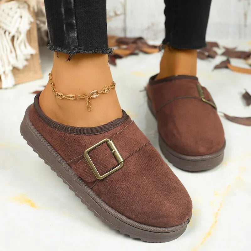 Snow Boots Women 2025 Winter New Cashmere Warm Thick Bottom No Heel Wool Half Slippers Casual Indoor Women's Cotton Shoes