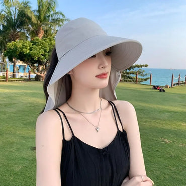 Fashion Summer Women Sun Hat Empty Top 50+ UPF Wide Brim Bucket Hat UV Protection Fishing Cycling Neck Cover Cap Ladies/Girls