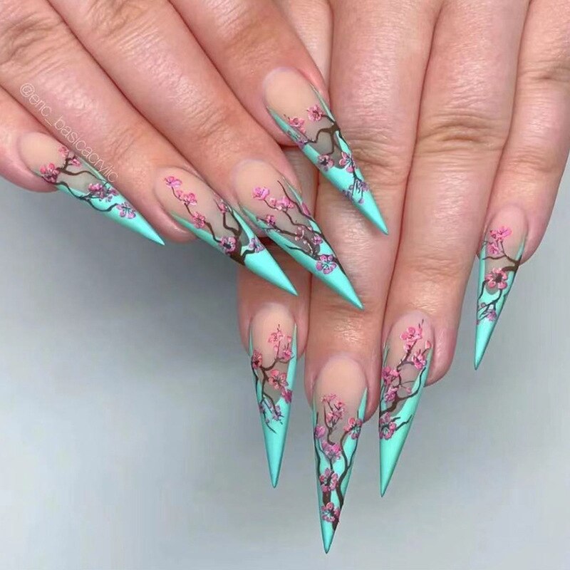 24pcs Strawberry Girl Long Ballet False Nails Art Removable Acrylic Press On Nail Tips