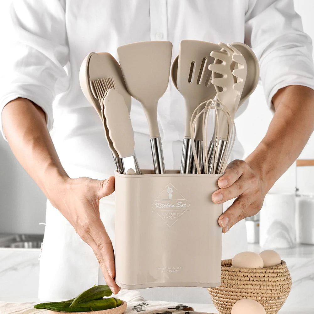 Silicone Kitchen Cookware Kitchenware Non-stick Cookware Cake BBQ Cooking Spatula Ladle Egg Beaters Kitchen Accessories Tool Set