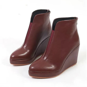 New Autumn Early Winter Shoes Women Ankle Boots Platform Fashion Ladies Wedge Heels 10cm Pure Black White Big Size 42