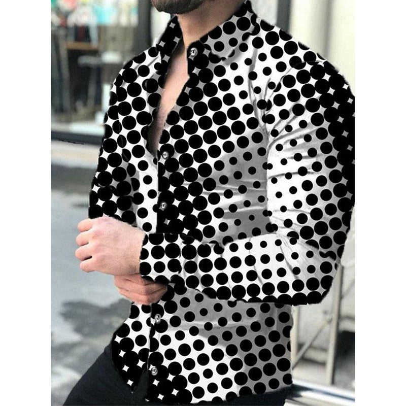 Fashion Luxury Shirts For Men Oversized Casual Shirt Polka Dot Print Long Sleeve Tops Men's Clothing Club Party Cardigan Blouses