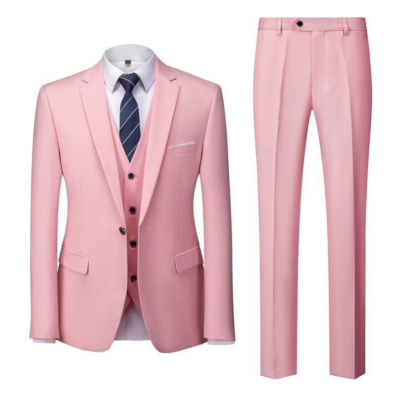 Luxury 3 Piece Men's Wedding Suit Fashion Men's Slim Solid Color Business Office Suit Sets Large Size Men Blazer+ Pants + Vest