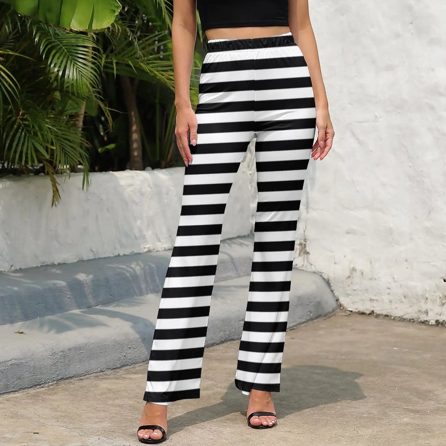 Classic Striped Vintage Pants Women Horizontal Black Stripes Streetwear Flare Pants Summer Casual Pattern Oversized Trousers