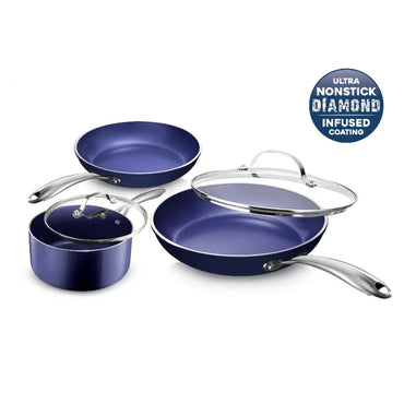 Blue 5 Piece Cookware Set, Ultra Non-Stick, Dishwasher Safe, Oven Safe
