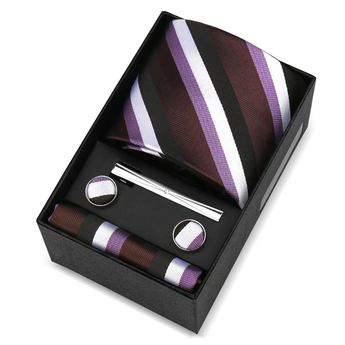 Luxury 8cm Tie For Men Handkerchief Cufflink Tie Clip Set Man Wedding Gravata Suit Accessories Brand Business Necktie Box Gift