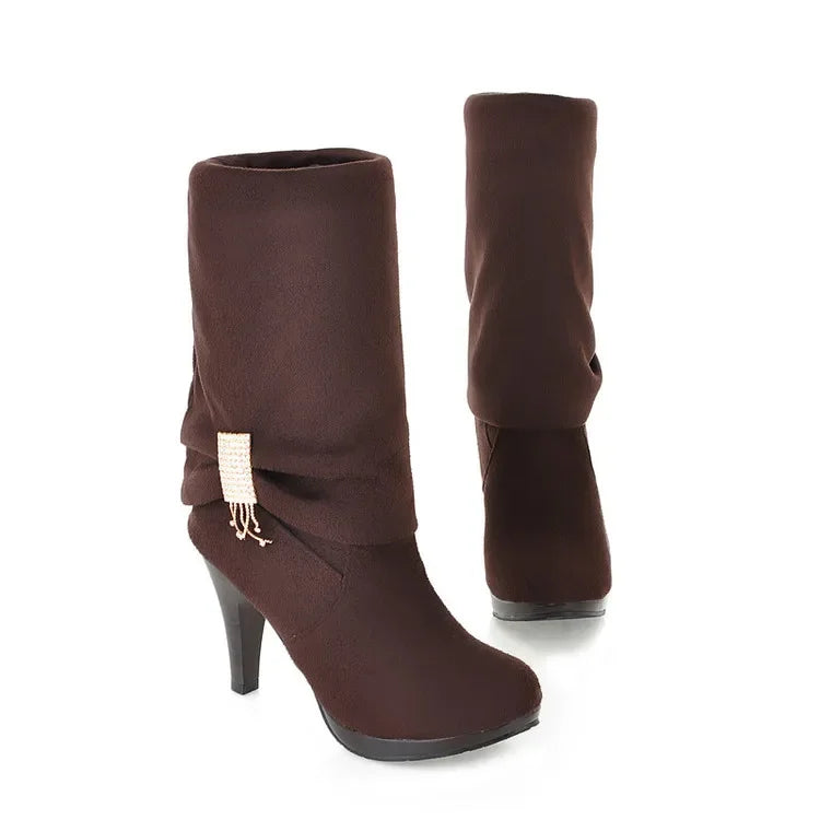 Boots Botas Mujer Knee High Boots Women Autumn Winter Round Toe High Heels Dress Party Long Platform Boots 906