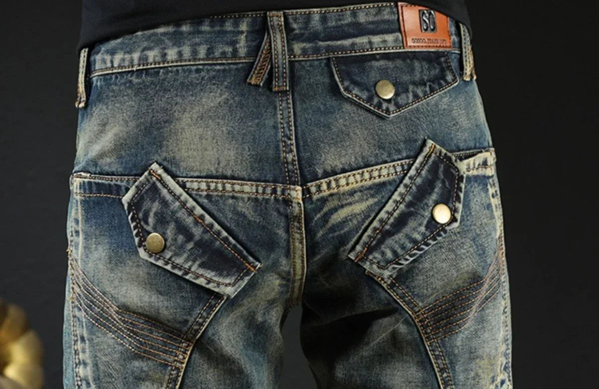 Male Cowboy Pants Skinny Low Rise Jeans for Men Motorcycle Slim Fit Trousers 90s Streetwear Straight Tight Pipe Retro Casual Xs