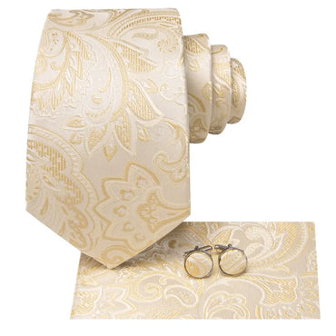 Hi-Tie Champagne Floral Paisley Silk Elegant Tie For Men Groom Wedding Men Necktie Pocket Square Cufflink Accessory Wholesale