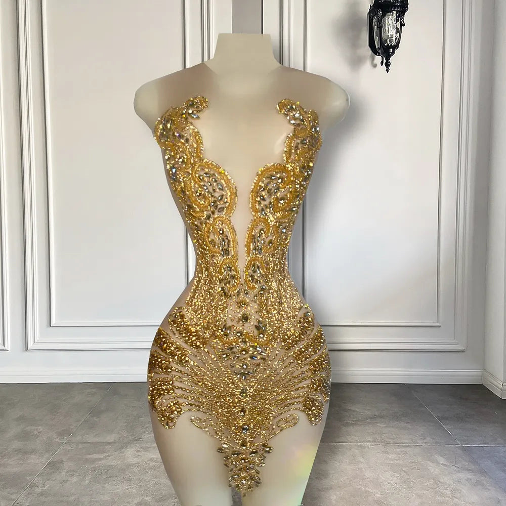 Sexy Sheer See Through Black Girl Short Prom Dress Golden Diamond Luxu Mega Mart Center Sexy Sheer See Through Black Girl Short Prom Dress Golden Diamond Luxu Mega Mart Center