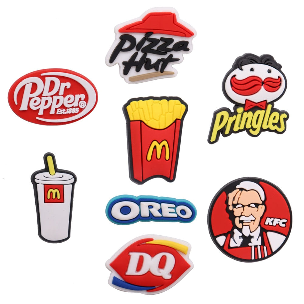 Single Sale 1pcs Pizza Chips Drink Cookies Shoe Charms Accessories Decorations PVC Croc jibz Buckle for Kids Party Xmas Gifts