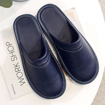 Luxury Cow Split Leather Handmade Men Home Slippers Spring Slip On Soft Comfortable Black Brown Bedroom Indoor Flat Men Shoes