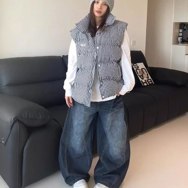 New Womens Jeans High Waist Vintage Design Hip Hop Straight Baggy Denim Pants Street Y2K American Style Wide Leg Denim Trouser