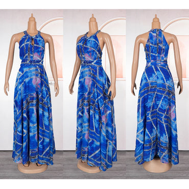 Elegant African Dresses for Women 2025 New Fashion Sleeveless Chiffon Maxi Long Dress Casual Loose Solid Beach Vestidos Robe