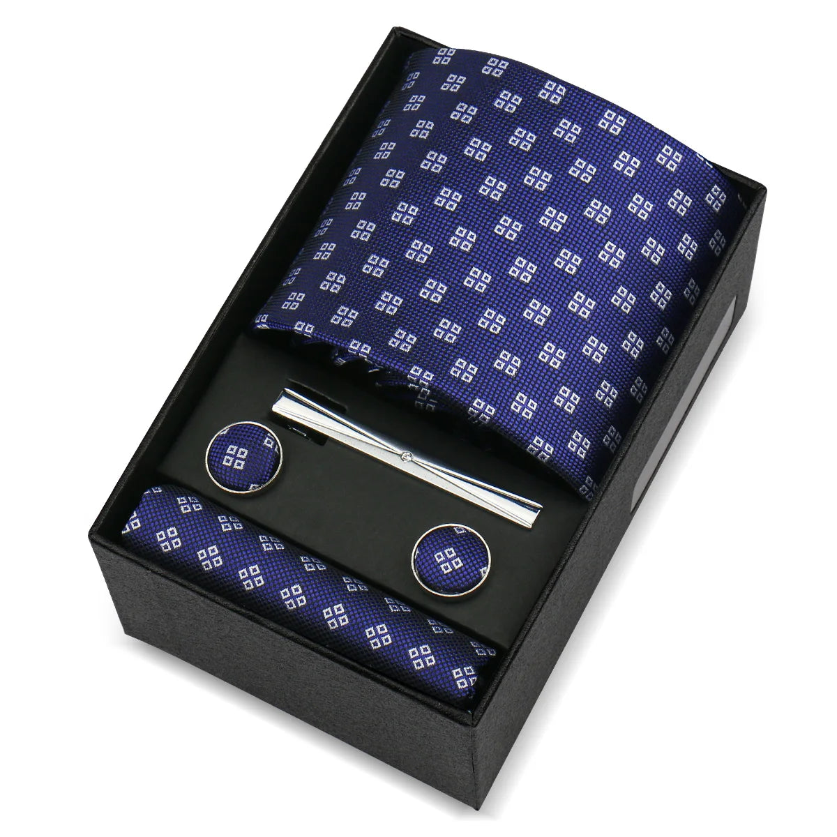 Luxury 8cm Tie For Men Handkerchief Cufflink Tie Clip Set Man Wedding Gravata Suit Accessories Brand Business Necktie Box Gift