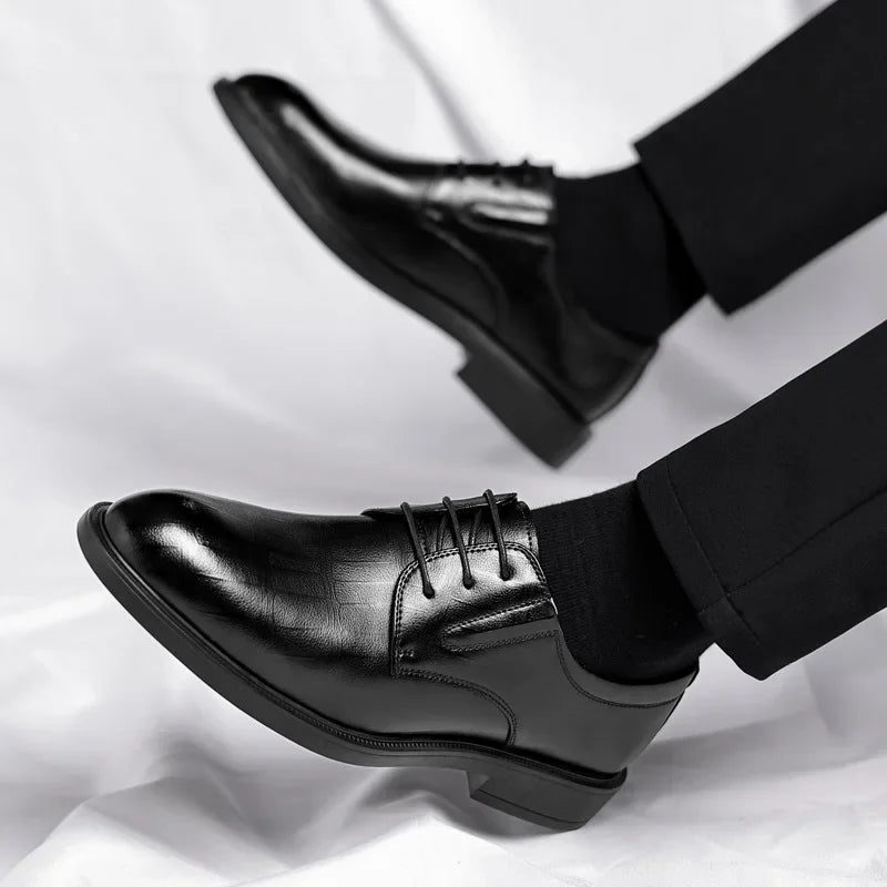 3 6 8cm Heel Men's Dress Shoes New Designer Cow Leather Increase Casual Spring Autumn Black Platform Wedding Shoes Male