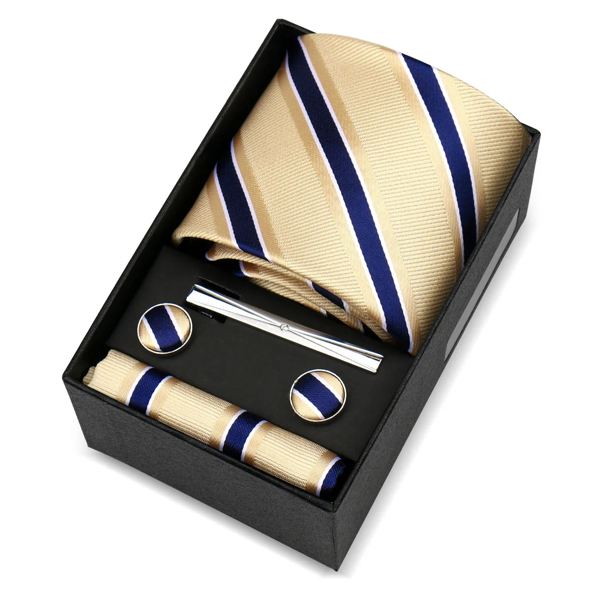 Luxury 8cm Tie For Men Handkerchief Cufflink Tie Clip Set Man Wedding Gravata Suit Accessories Brand Business Necktie Box Gift