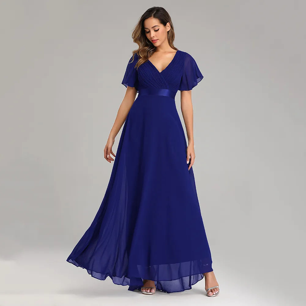 slim fit dress slacks Evening Dresses V-Neck Ruffles Chiffon Formal Dress for Wedding Party, Pink / 6