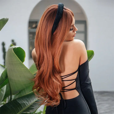 New wig for women long curly hair with bangs shaved face big waves synthetic fiber high temperature silk full head cover