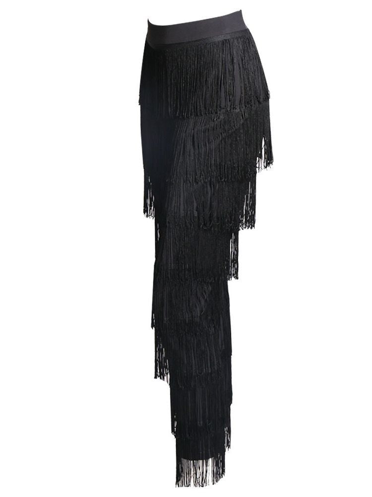Sexy New Fringed Pants Zipper Pants Tassels Sexy Elegant High Waist Tights Zip Tassel