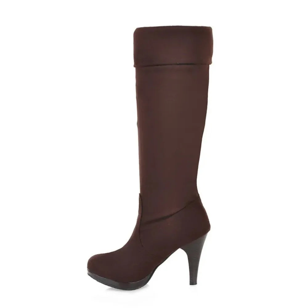 Boots Botas Mujer Knee High Boots Women Autumn Winter Round Toe High Heels Dress Party Long Platform Boots 906