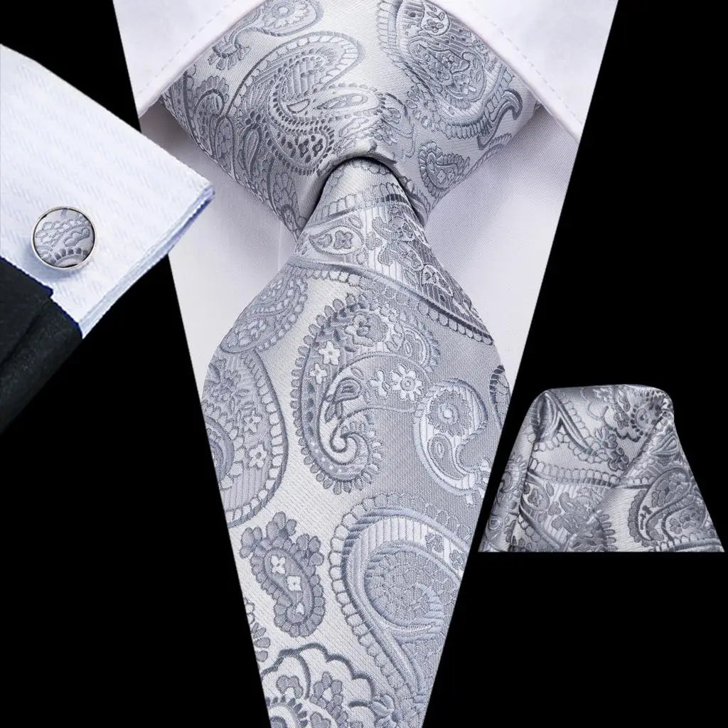 Hi-Tie Champagne Floral Paisley Silk Elegant Tie For Men Groom Wedding Men Necktie Pocket Square Cufflink Accessory Wholesale