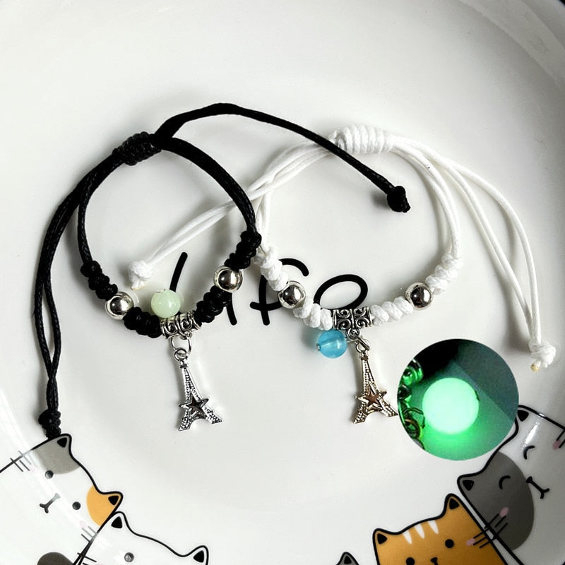2023 Luminous Cat Star Moon Bracelet Couple Charm Handmade Adjustable Rope