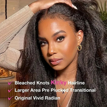 Lafino Wig 250 Density Kinky Straight 360 Lace Front Wig Human Hair invisi strap Yaki Straight V Part Wig Human Hair Brazilian
