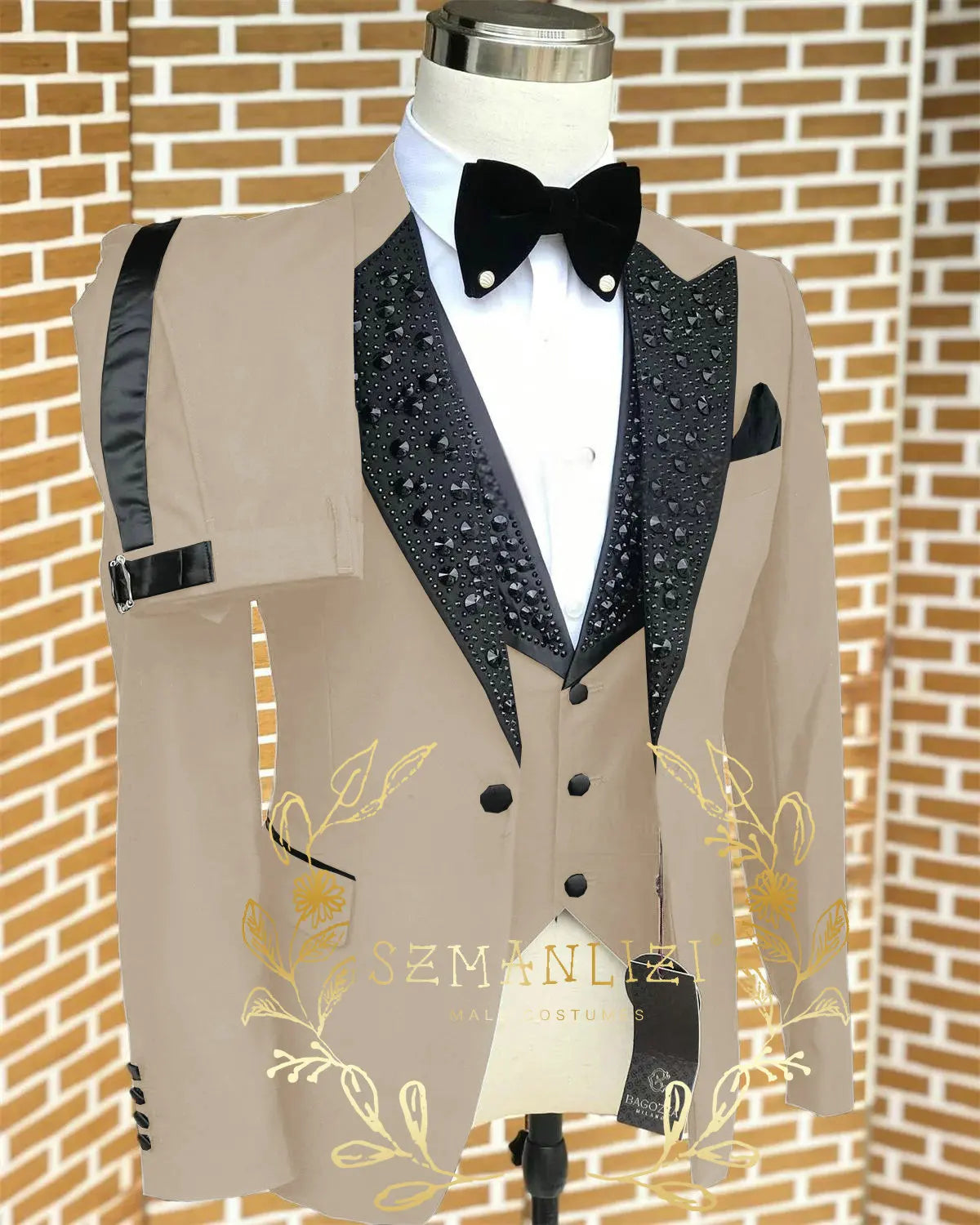 Black Men Suits Luxury Stone Crystal Tuxedos Bespoke Groom Wear 3 Pieces Business Male Prom Blazers Slim Fit Custome Homme