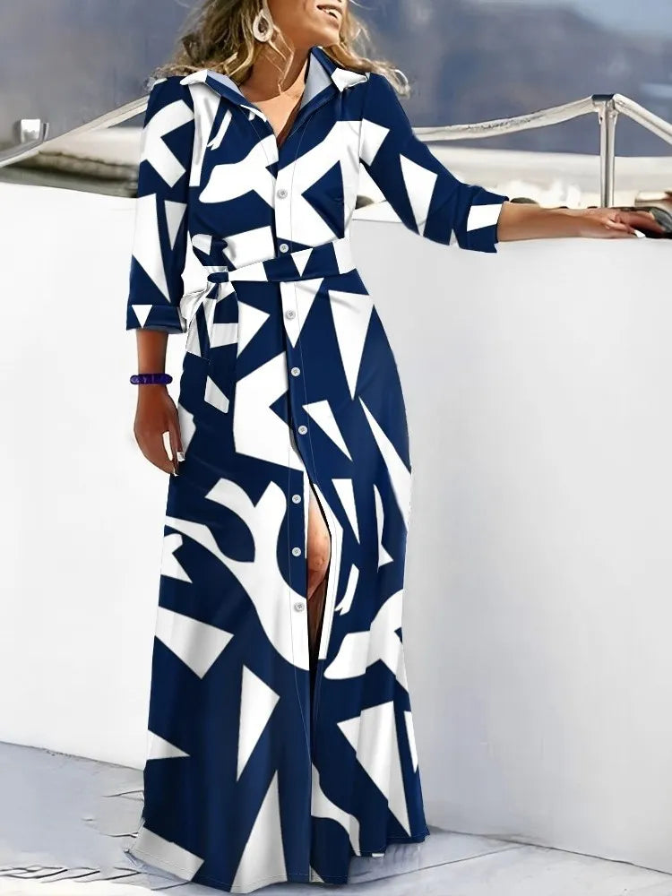 Shirt Dress Autumn Long Sleeve Elegant Belt Long Dress For Women 2023 –  Mega Mart Center