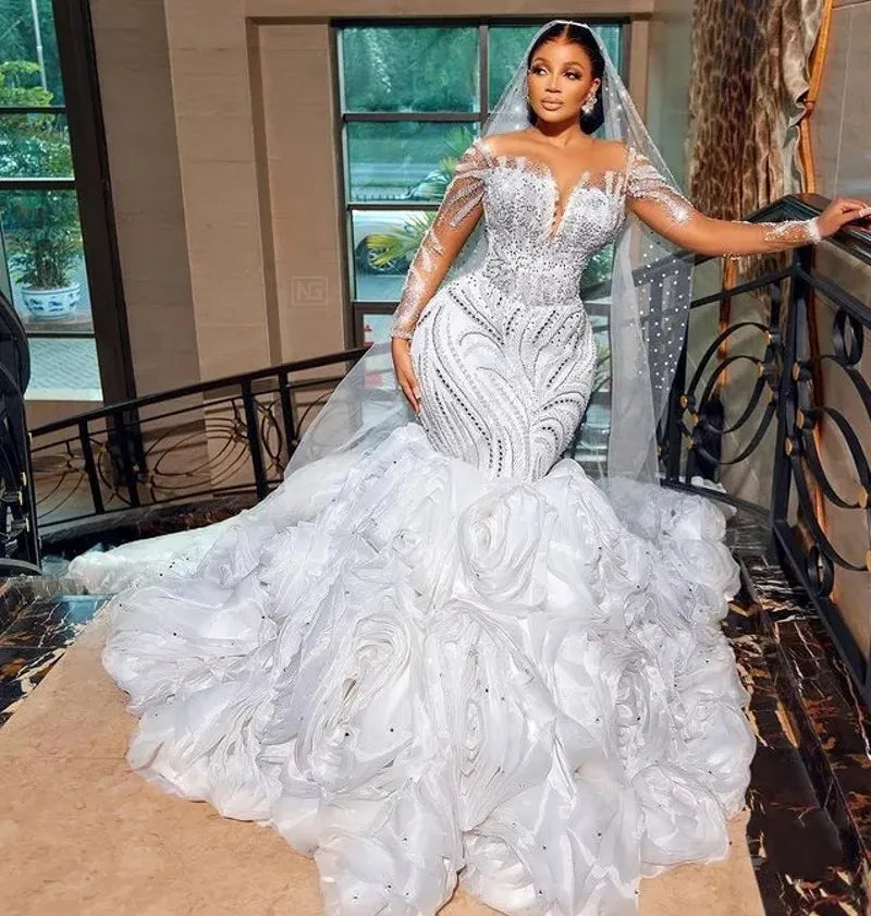 Luxury Arabic Dubai Bridal Wedding Dresses for Women 2024 Sheer Beadin –  Mega Mart Center